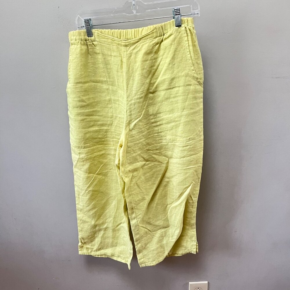 Flax Womens 100% Linen Yellow Cropped Pants Size‎ Small Elastic Waist